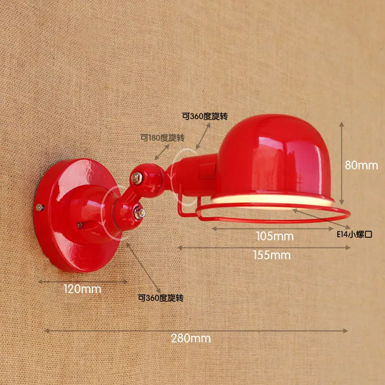 Red Loft Style Retro LED Wall Light Fixtures Adjustable Swing Arm Lamp Industrial Vintage Wall Sconce Arandela Home Lighting