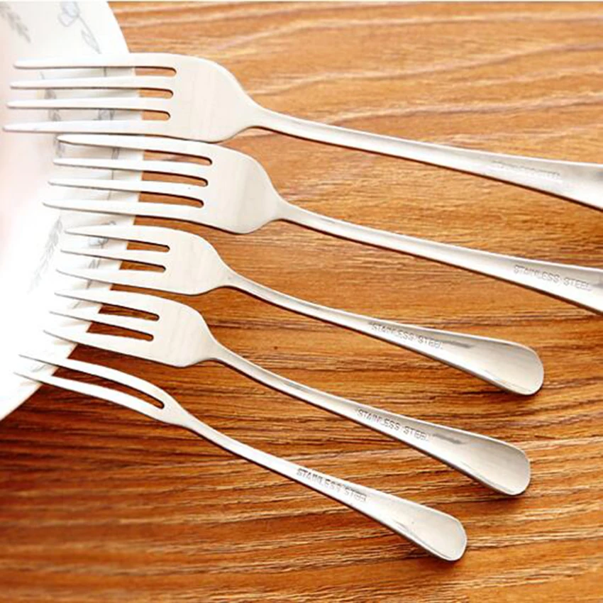 1pc Stainless Steel Fruit Fork Set Metal Three Prongs Food Cake Dessert Forks Dinnerware Set for Party or Restaurant