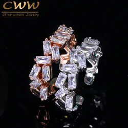 CWWZircons Brand Baguette CZ Engagement Handmade Trapezoid Stone Rings For Women Fashion Finger Accessories Wedding Band R028