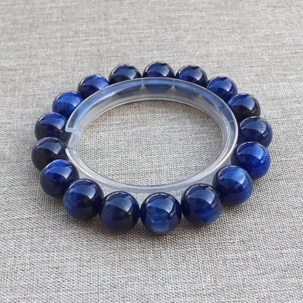 Imagem -05 - Azul Kyanite Rodada Beads Pulseira para Homens e Mulheres Estiramento Jóias Efeito Olho de Gato Aaaaa 12 mm 11 mm 10 mm mm mm Natural