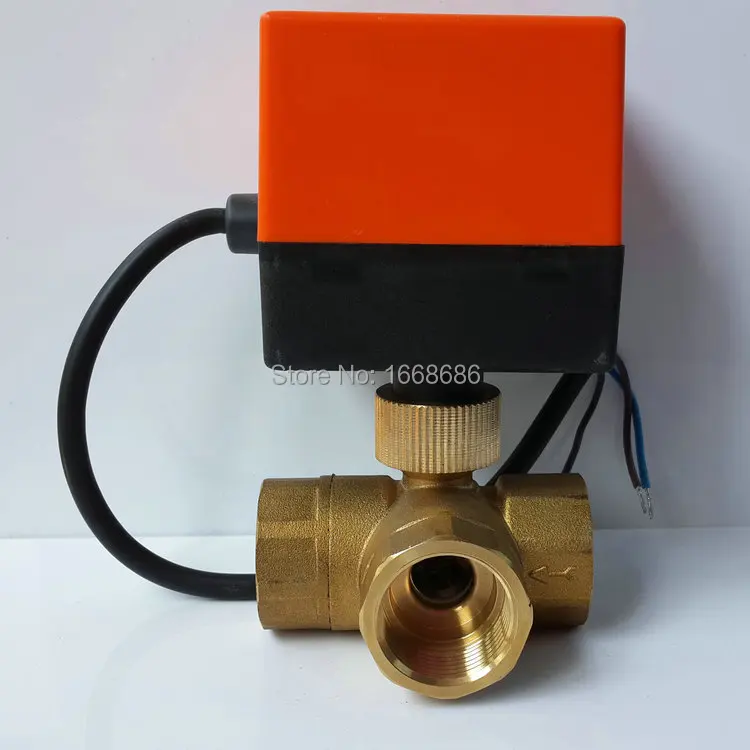 

2016 newest 220VAC DN20 3/4" Tee electric actuator valve,Cold&hot water/Water vapor/heat gas 2 way Brass Motorized Ball Valve