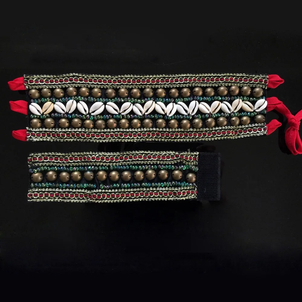 Tribal-Bauchtanz-Kostüm-Zubehör, 2-teiliges Set, Bronze-Perlen, Armband und Armband, verstellbare Passform, Zigeuner-Schmuck-Armbänder