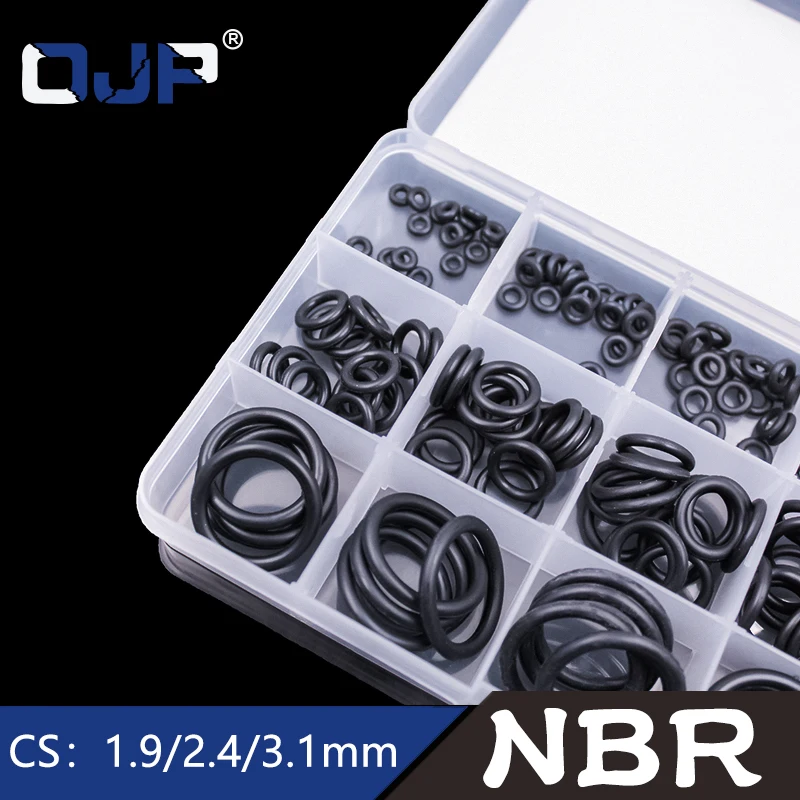 200pcs 15 Sizes O Rings Rubber O Ring Seal NBR Black Sealing O-rings Nitrile Washer Rubber o-ring set Assortment Kit Set Box