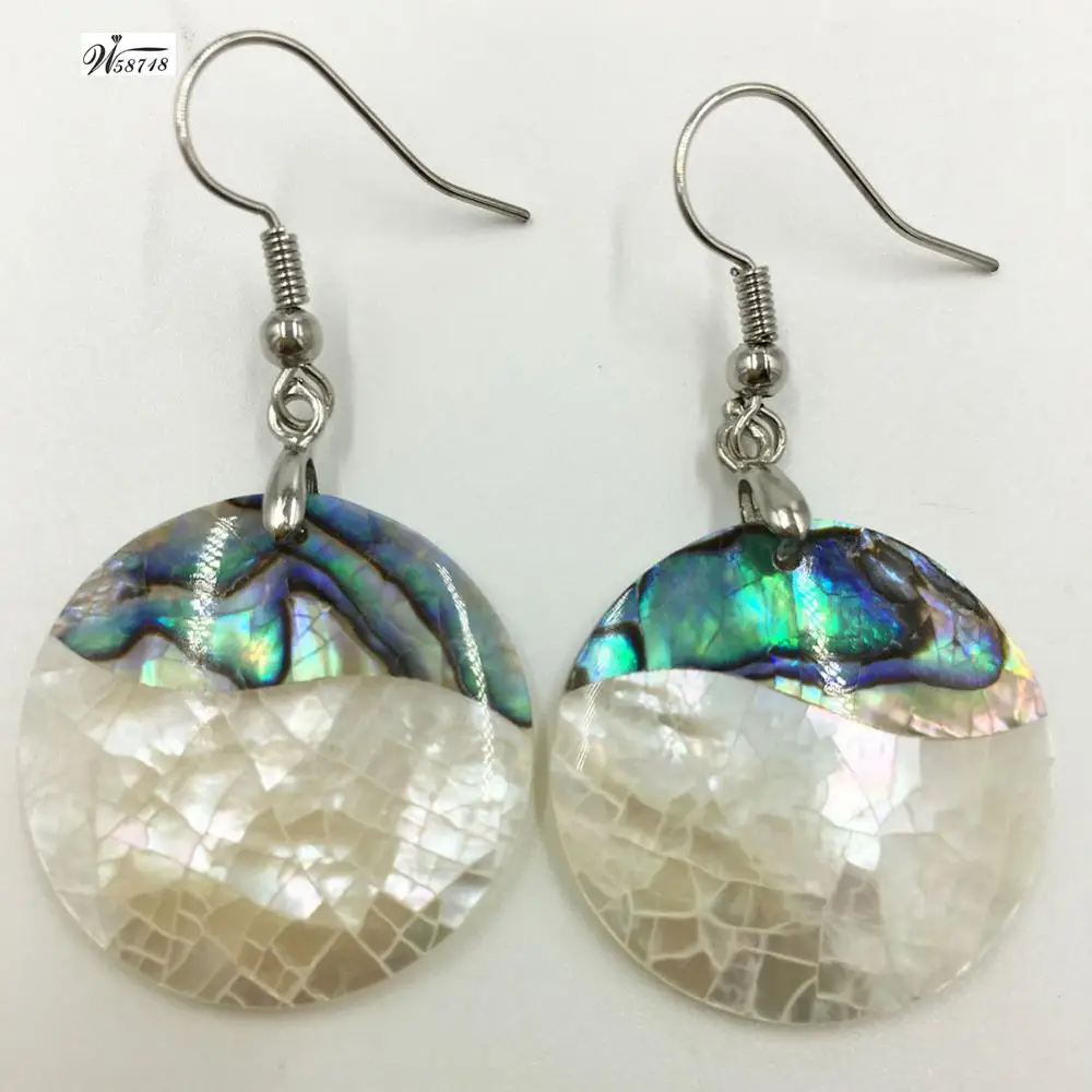 New Zealand Abalone Shell Mother of pearl Shell Women Bead Dangle Earrings Pair WFH640