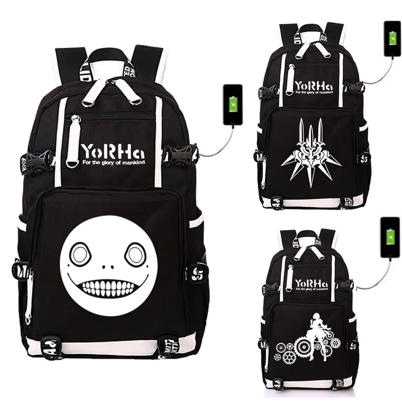 Anime NieR:Automata Type 2B Game USB Port Backpack BookBags Bags Laptop Students School Travel Girls Boys Rucksack Mochila Gift