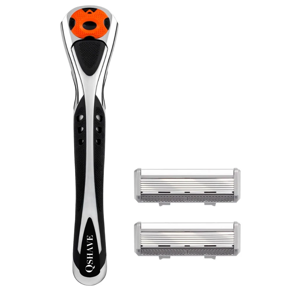 Qshave Black Spider New 6 Blade Man Manual Razor fit Quattro Titanium(1 Handle, 2pc Germany X6 Blade)