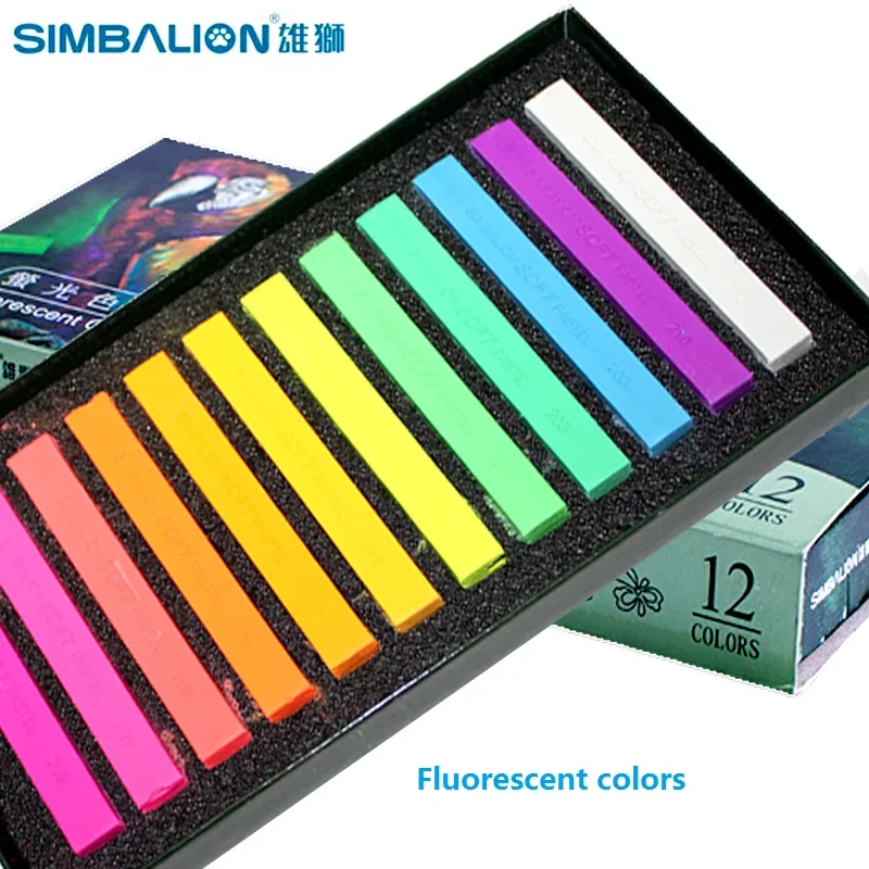 Imagem -03 - Simbalion 12 Cores para Desenhos Artísticos Esboço Rígido Pastel Longo Galeria Suprimentos de Desenho de Arte Fluorescente