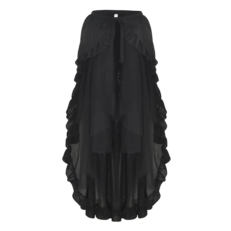 chic women pleated high low skirt Victorian Steampunk Gothic Punk Ruffled Bustle Long Skirt Retro Lace up club party falda larga