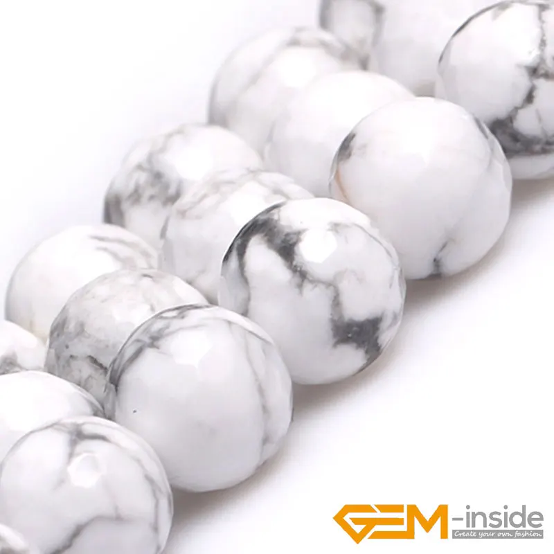 Natural Stone White Howlite Faceted Round Beads For Jewelry Making 15\