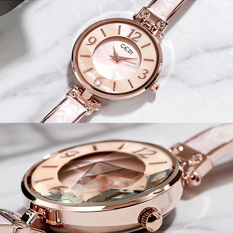 Gedi 여성용 시계 패션 쿼츠 시계 손목 시계 간단한 여성 시계 럭셔리 숙녀 복장 시간 합금 스트랩 relogio feminino