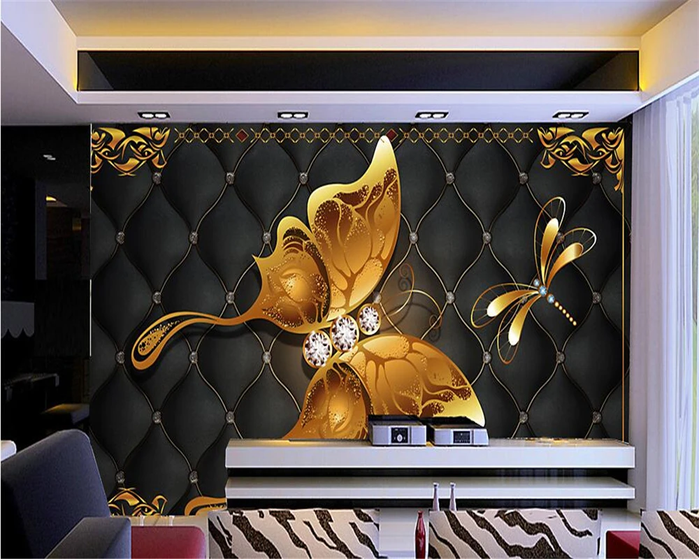 

Beibehang Custom Wallpaper Living Room Bedroom Mural Gold Butterfly Room TV Background Wall Jewelery Background 3d wallpaper