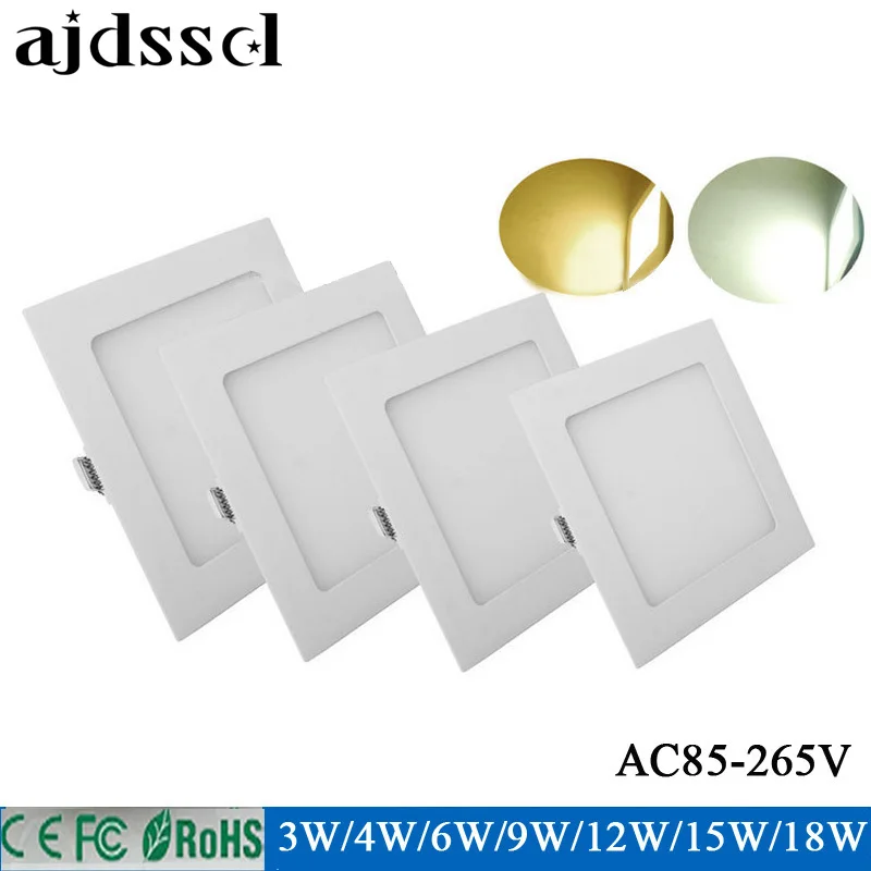 

Panel Light ultra thin LED Square Panel 4W 6W 9W 12W 15W 18W 85-2565V recessed ceiling led panel light White/ Warm white