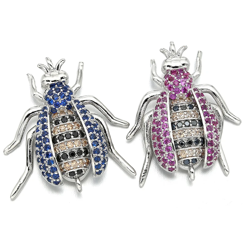 21*24mm Best Quality Handmade Brass Cubic Zirconia Beetle Charms Connectors, Mixed Color, Hole: 1mm, Model:VS243