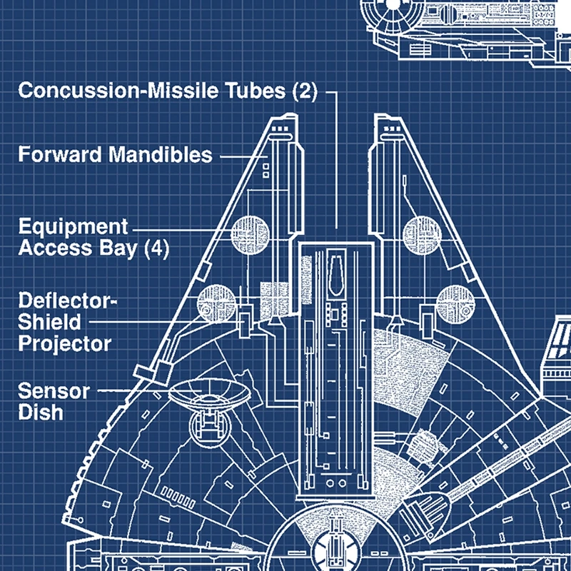 Schematic Diagram Art Poster Space Wars Canvas Prints Millennium Falcon Blueprint Canvas Painting Boys Room Sci-Fi Wall Decor
