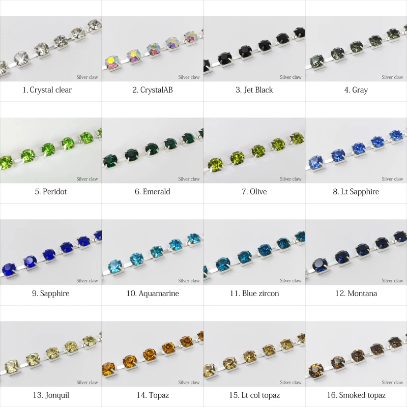 Large size SS28 Crystal Rhinestones chains 3Yards 26 colors Crystals Silver chain for garment bags