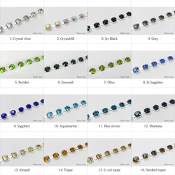 Large size SS28 Crystal Rhinestones chains 3Yards 26 colors Crystals Silver chain for garment bags