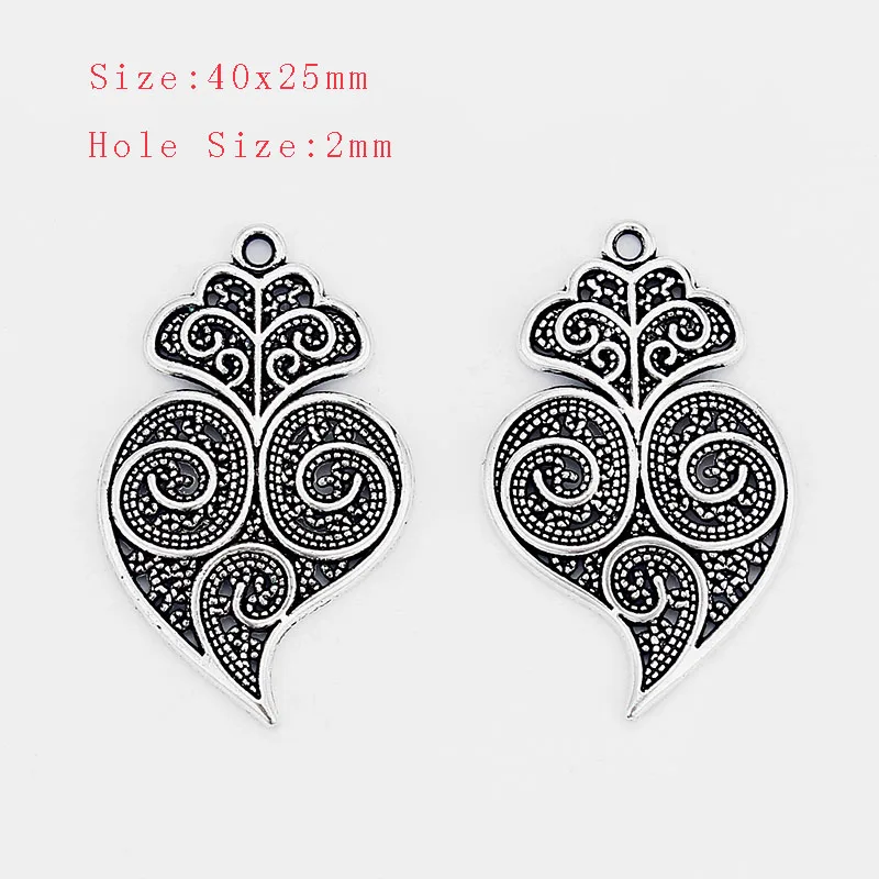 8Pcs Antique Silver Hollow Filigree Flower Portugal Viana Heart Charms Pendants for DIY Necklace Making Jewelry Findings