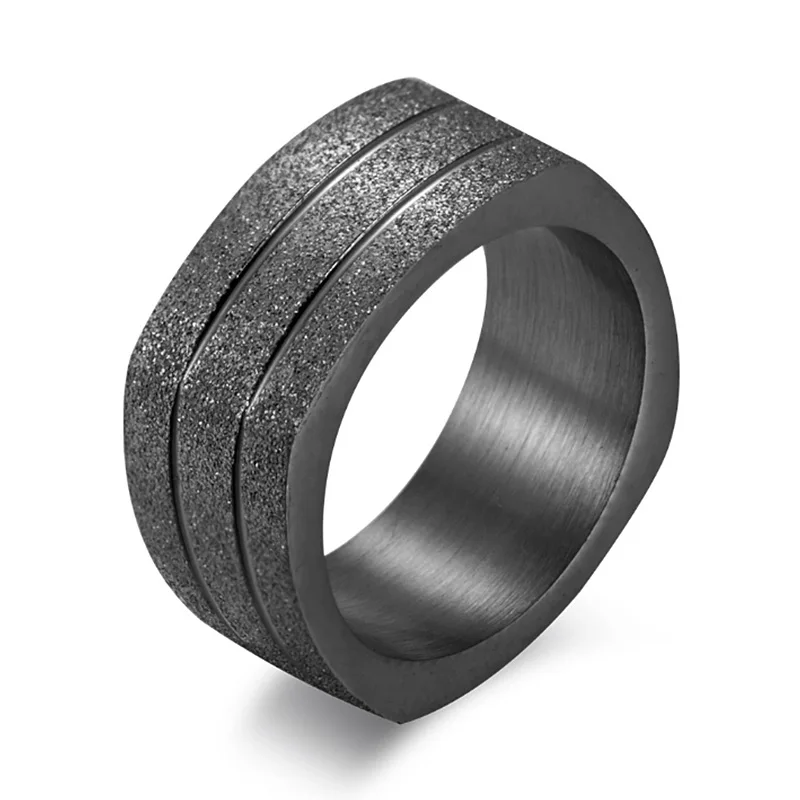 Fashion Black /Gold /Silver Color Rings for Men Sand Blasted Ring Men\'s Square Titanium Steel Ring