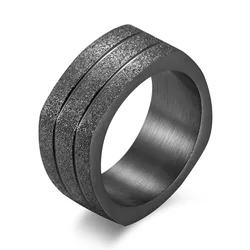 Fashion Black /Gold /Silver Color Rings for Men Sand Blasted Ring Men's Square Titanium Steel Ring