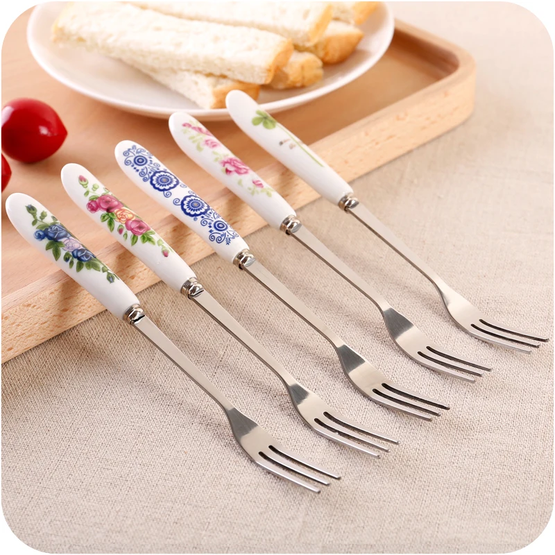 1pc Ceramic Fruit Fork Stainless Steel Fruit Fork Western Tableware