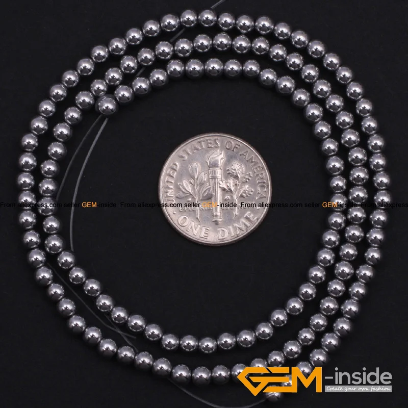 Silver Color Hematite Round Loose Spacer Beads For Jewelry Making Strand 15\