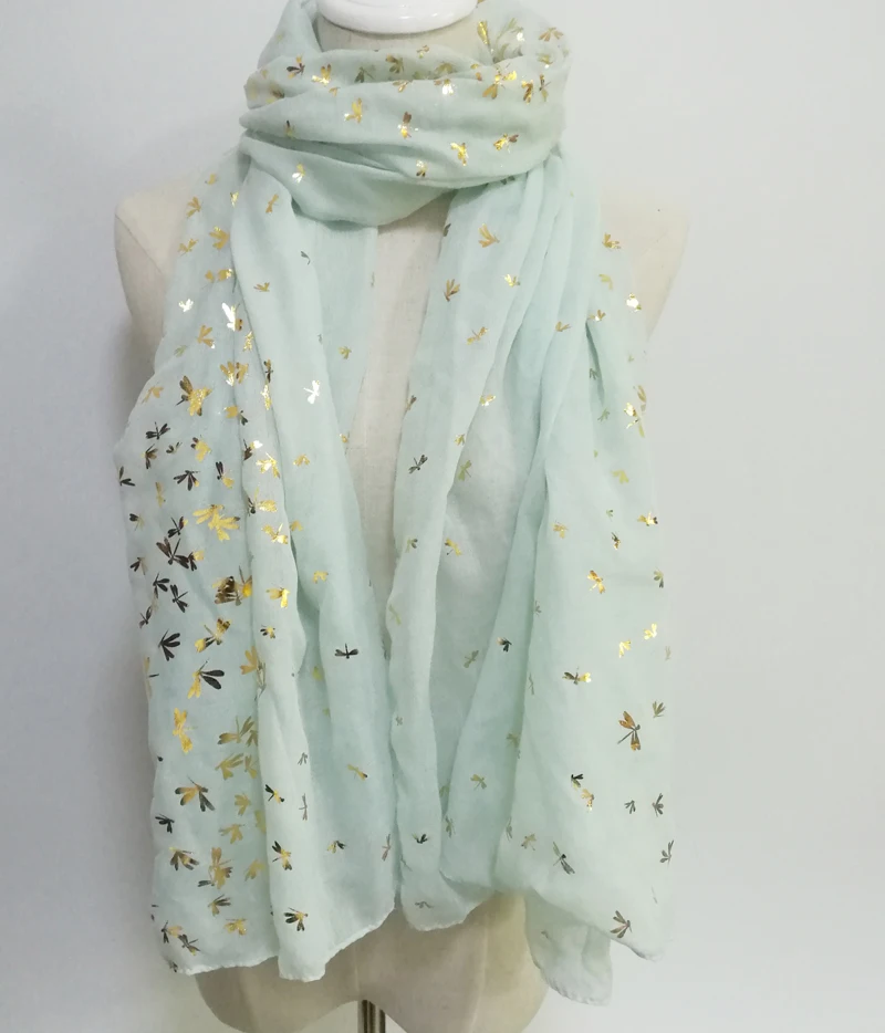 

Fashion Women Dragonfly Pattern Gold Foil Scarf Shawls Animal Print Silver Foil Wrap Hijabs Muffler 10PCS/lot