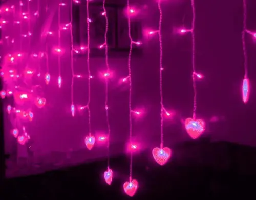 Heart-shaped LED fairy string curtain Lights 2.5M*1.5M 124Leds Valentine Xmas Christmas Wedding party garland decoration-PINK