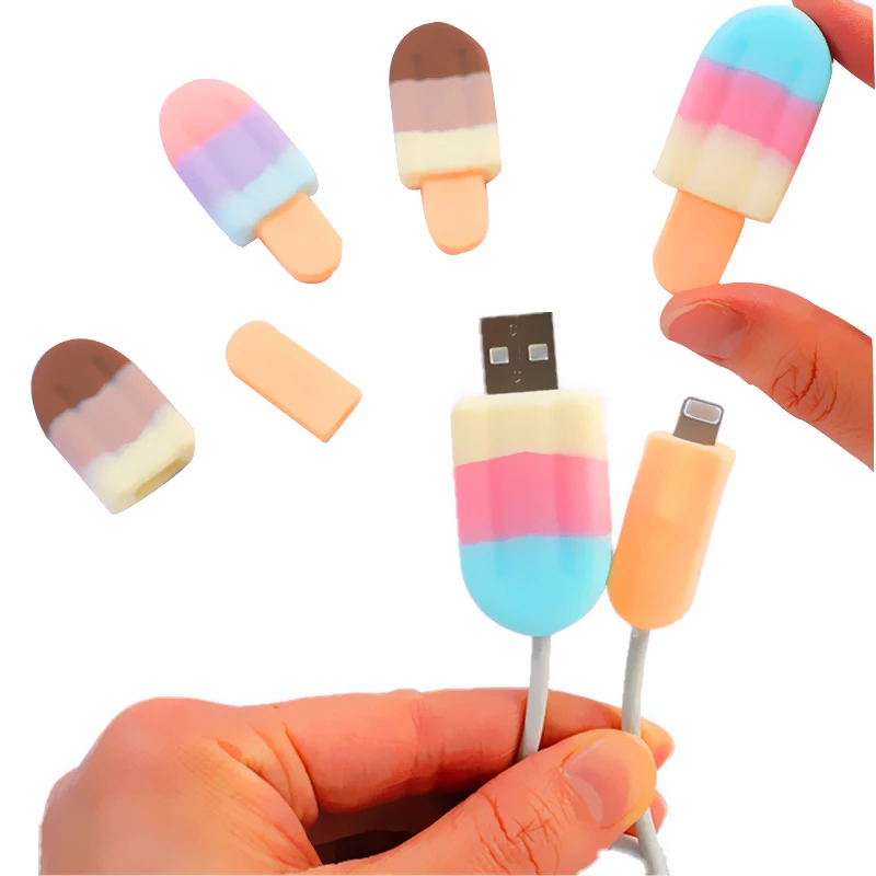 Colourful Ice cream USB cable protector data line charging cable cute protection Cover For iphone5/6/6plus X cable sleeve