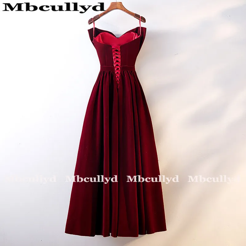 Mbcully-Vestidos de Fiesta largos de terciopelo para chicas, vestidos formales de fiesta de noche, color burdeos, sexys, de lujo, envío gratis, 2023