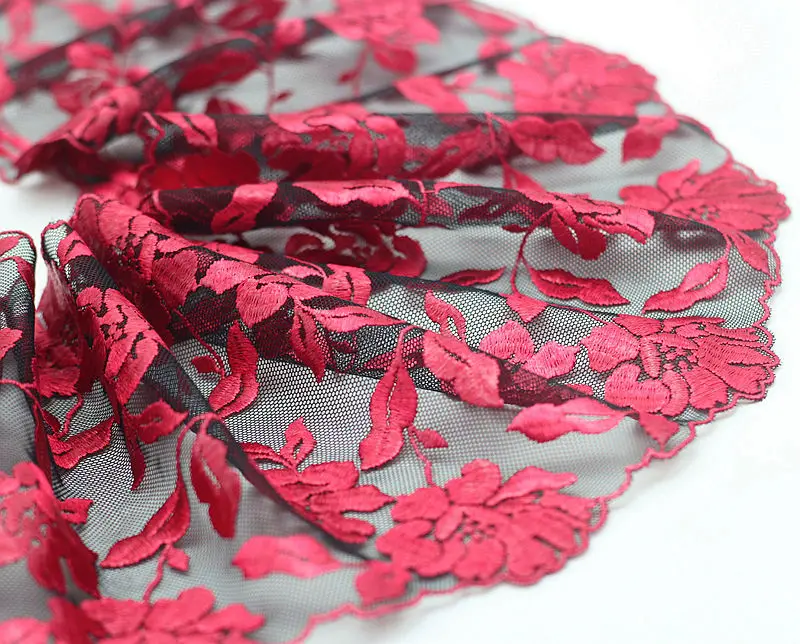 2Yards Red Embroidered Flower Lace Trim High Quality Lace Fabric DIY Craft&Sewing Dress Clothing Accessories