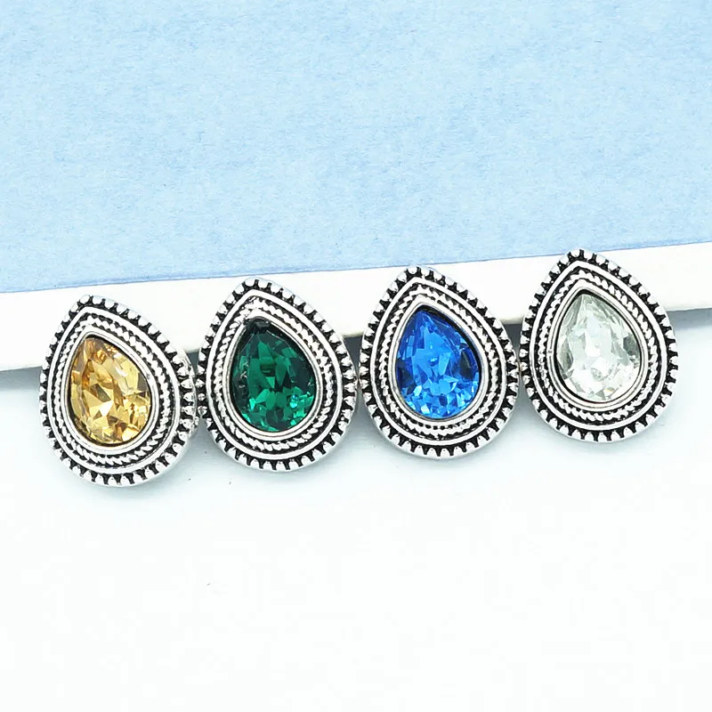 New KZ9065 Beauty 10pcs mixed color Drop rhinestone 12MM snap buttons fit snap bracelet jewelry wholesale