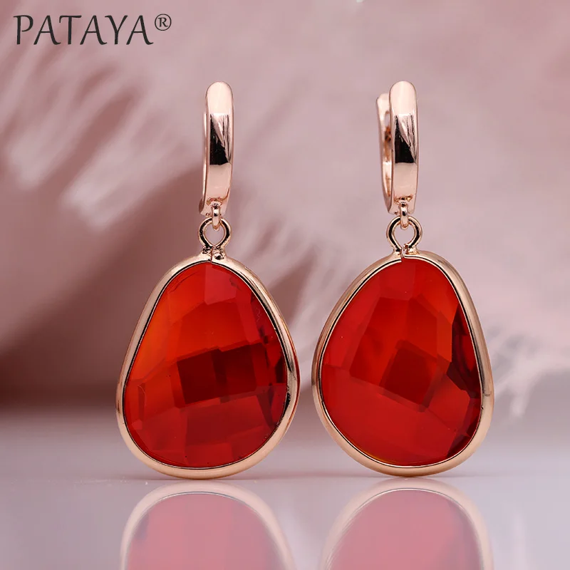 PATAYA New Irregular Green Artificial Zircon Long Dangle Earrings 585 Rose Gold Color Women Fine Wedding Simple Fashion Jewelry