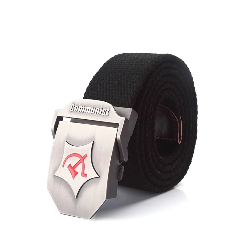 BOKADIAO Men&Women Military Canvas Belt Luxury CCCP Communist Red Metal Buckle Jeans Belt Army Tactical Belts for Men Strap Male