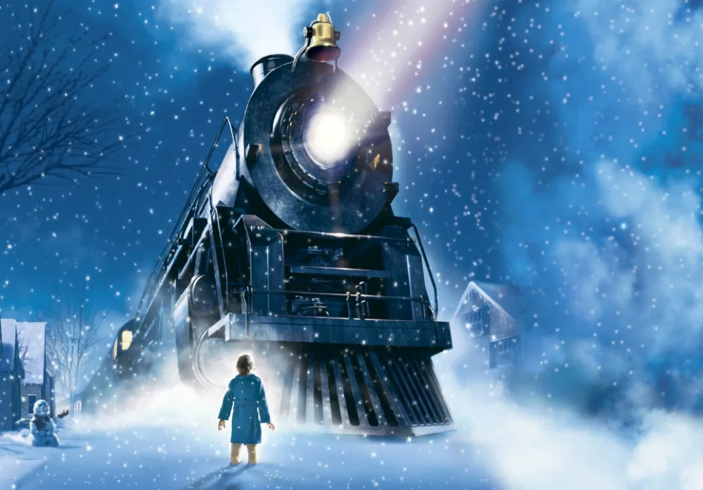 7x5FT Snowflakes Polar Express Train Custom Photo Studio Backdrop Background Vinyl 220cm x 150cm