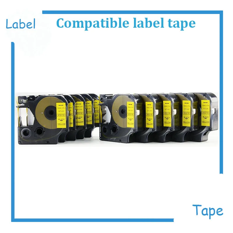 

10PCS 45018 12mm*7m Black on yellow Dymo Maker Label Tape Cartridges Compatible Dymo Labelmanager