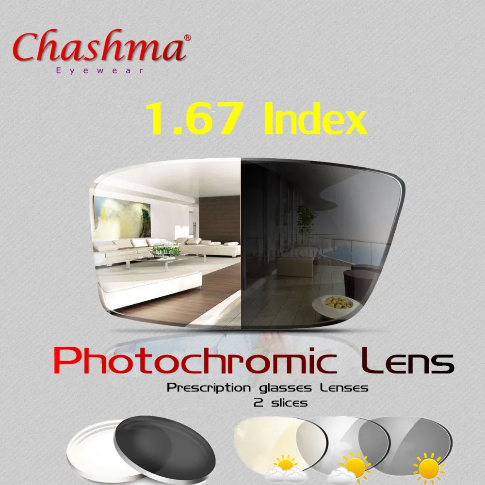 1.67 Index Single Vision Aspheric photochromic prescription glasses Lens Myopia Presbyopia lens Anti-Radiation & UV Color 2pc