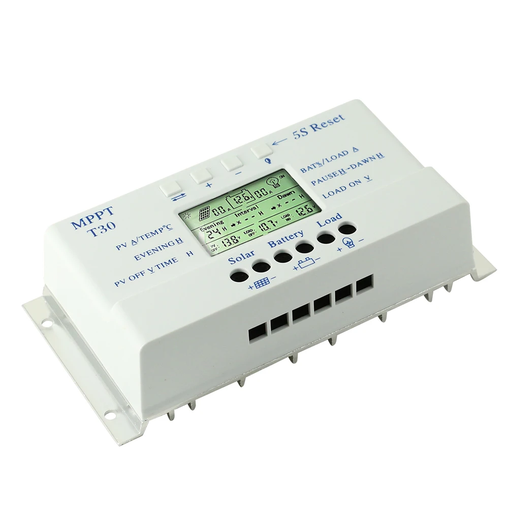 Solar Charge Controller 30A MPPT PWM Voltage Settable LCD Dispaly Light and Dual Timer Control 30A 12V 24V Auto Work NEW