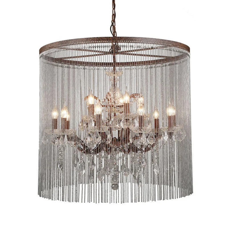 New Arrival Crystal Chandelier Vintage Rust Suspension Lamp American Style Drop Luminaire Lamp for Hotel Project Cafe Restaurant