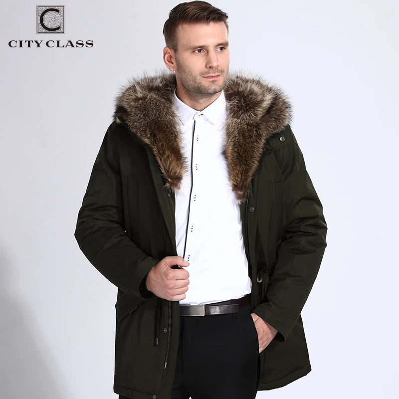 City Class Winter Fur Jacket Men Removable Raccoon Hood Long Parka Mens Casual Jackets and Coats Cotton Fabric Camel Wool 17843