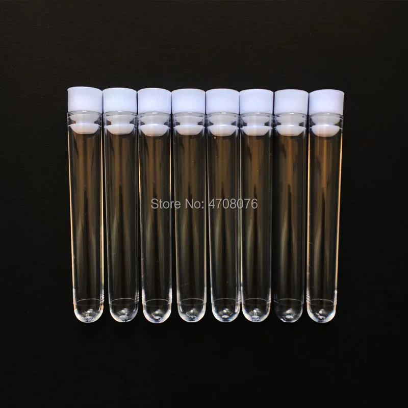 200pcs/lot 12x75mm Transparent Laboratory Clear Plastic Test Tube Vials white Caps School Lab Supplies  Wedding Favours