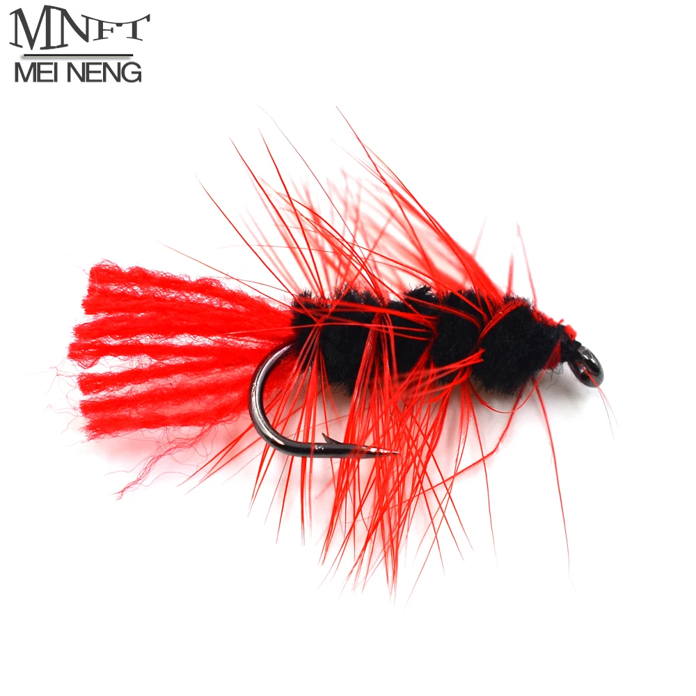 MNFT 10PCS 6# Wooly Worm Fly Trout Fishing  Bug Woolly Worms Black Red Fly Fishing Lures Baits Bass Flies