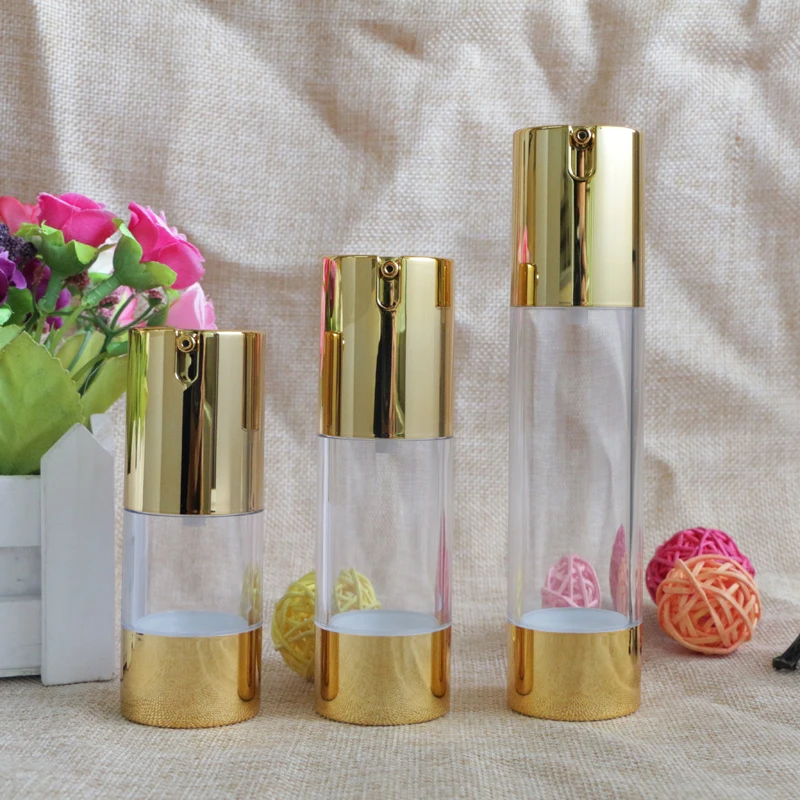 10pcs Makeup Beauty 15ml 30ml 50ml Empty Airless Vacuum Plastic Bottles Gold Silver Cosmetic Travel Liquid Refillable Bottles