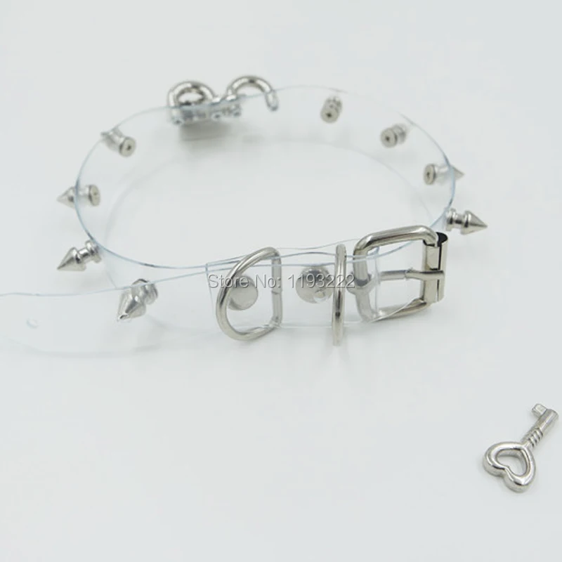 Handcrafted Safe Heart Choker Lock Key Lockable Clear PVC Vinyl Spikes Spiked Collar Adjustable Choker Necklace