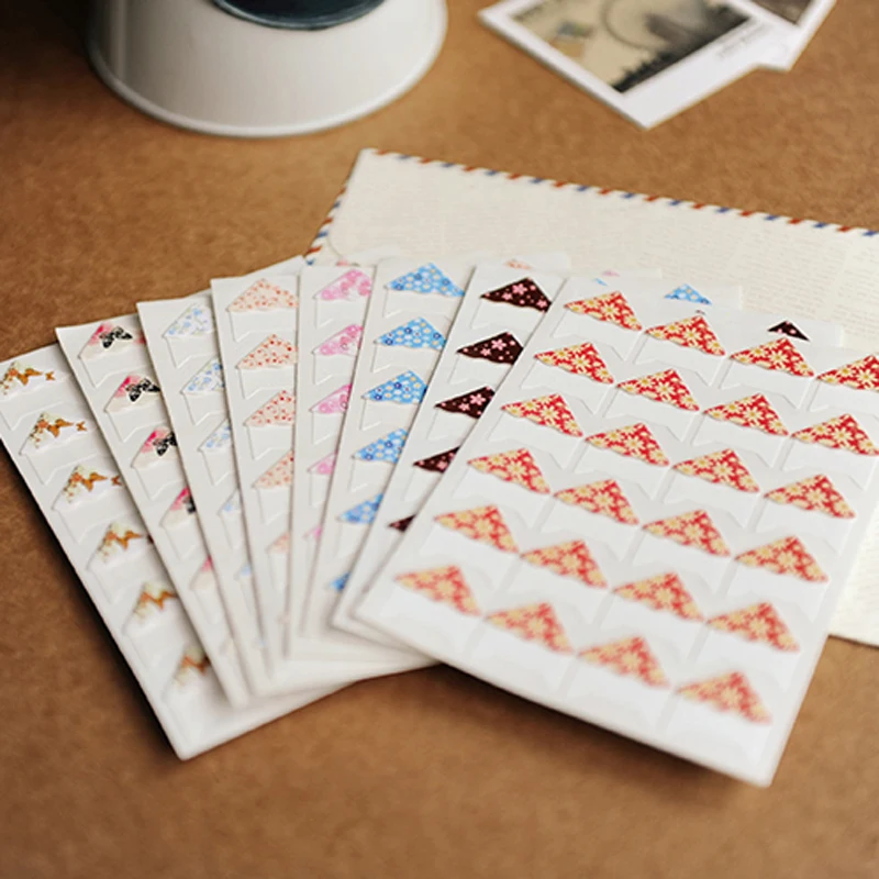 24 Pcs/Lot DIY Floral Print Corner Paper Stickers For Photo Albums Handwork Frame Decoration Scrapbooking Wholesale 8 Colors