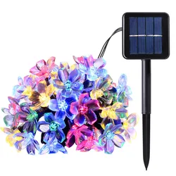 Girlandy żarówkowe na energię słoneczną 10m 100led brzoskwiniowy kwiat wodoodporna dekoracja zewnętrzna oświetlenie Fariy Christmas Lights Wedding Party Garden