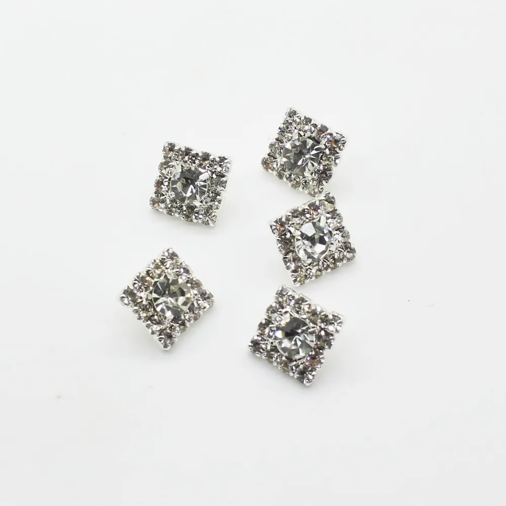 Hot 10pcs 12MM Square Crystal Rhinestone Button Shank Decoration DIY Hand-decorated clothing sewing buttons