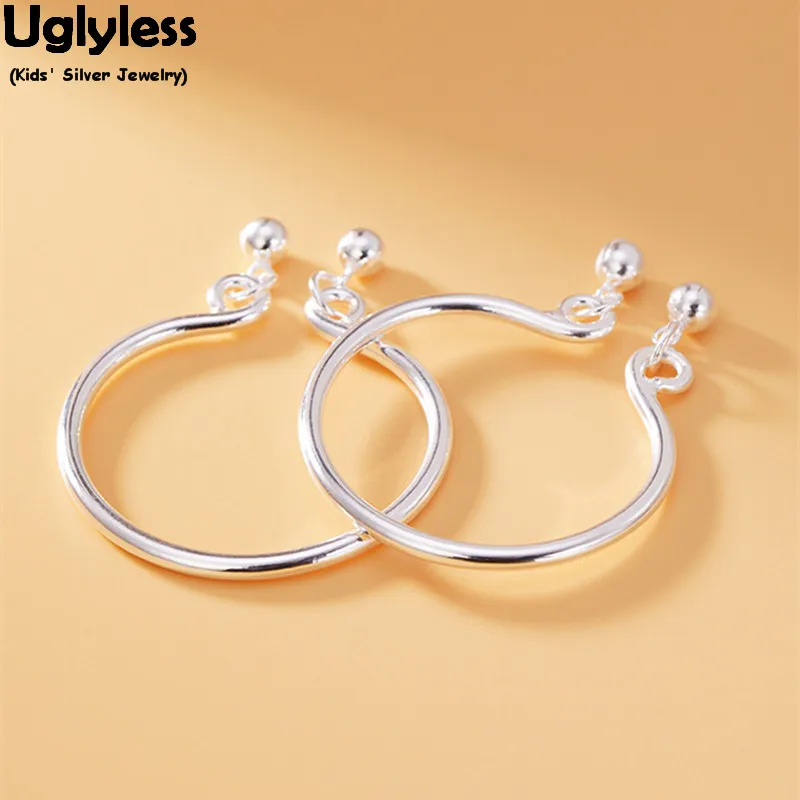 

Uglyless 1Pair Simple Fashion Blank Bangles for Babies Glossy Balls Tassel Open Bangle High-end 99.9% Full Silver Kids Bracelets