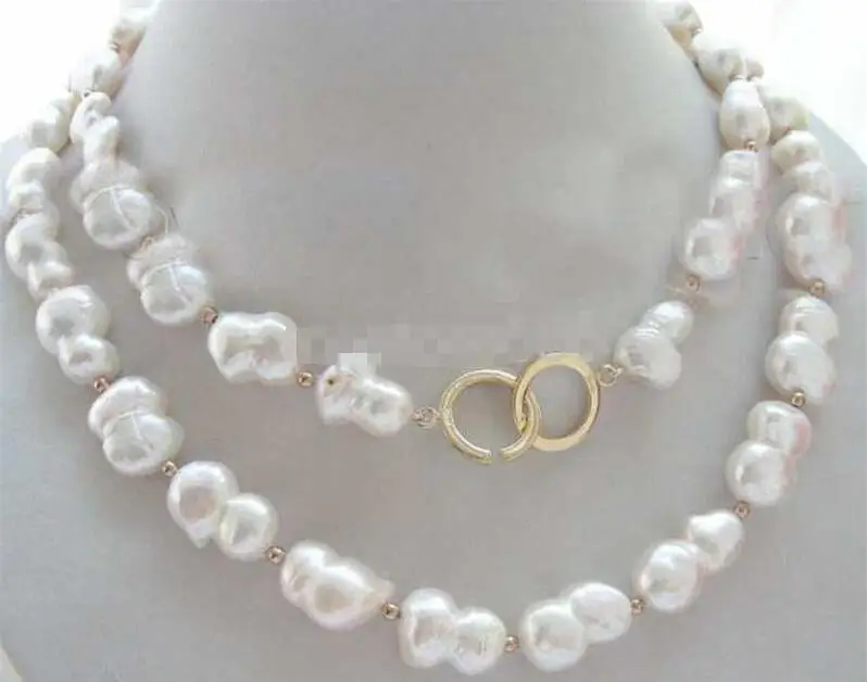 

new Beautiful 35" Natural 18mm White Baroque Pearl Necklace 50"