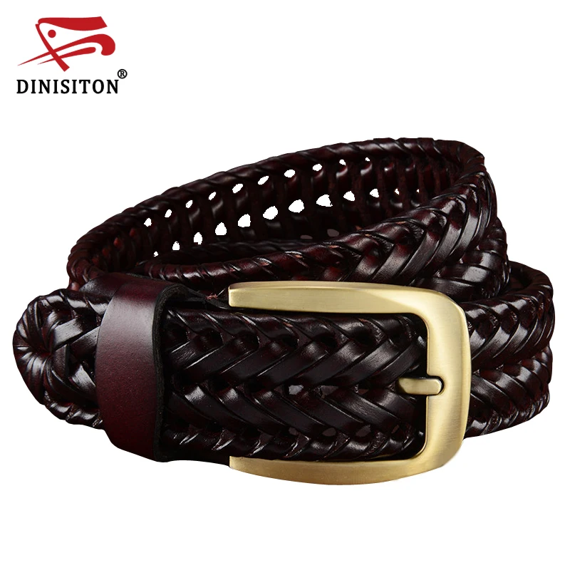 DINISITON – ceinture en cuir véritable tissé pour homme et femme, large, vintage, marque de mode