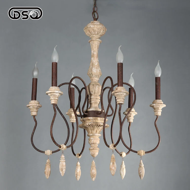 Vintage Amercian Rustic Wooden & Iron Chandelier Lamp, Shop, Hotel and Bedroom Chandeliers